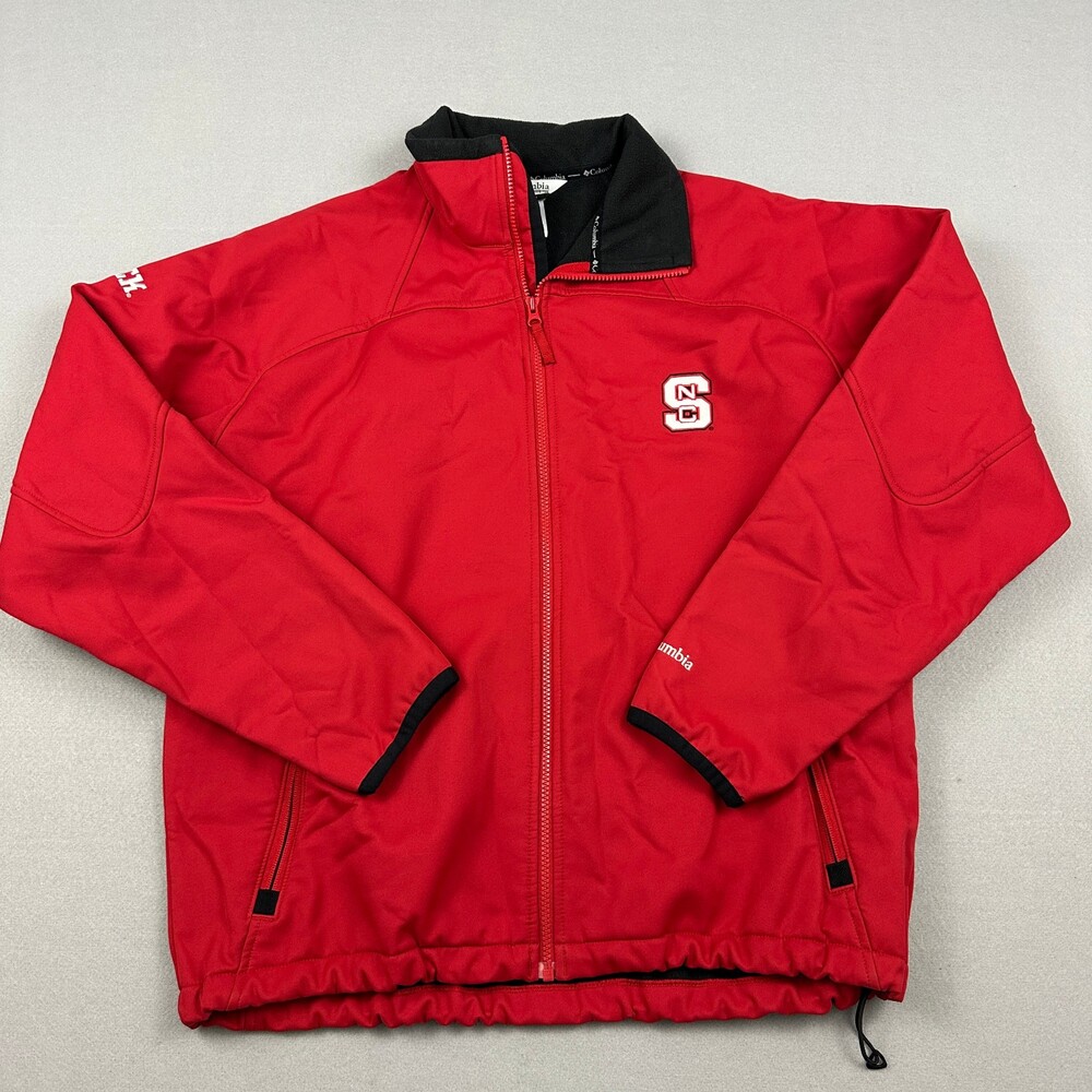 NC State Wolfpack Jacket Men Large Red Columbia Windbreaker Fleece Lining L